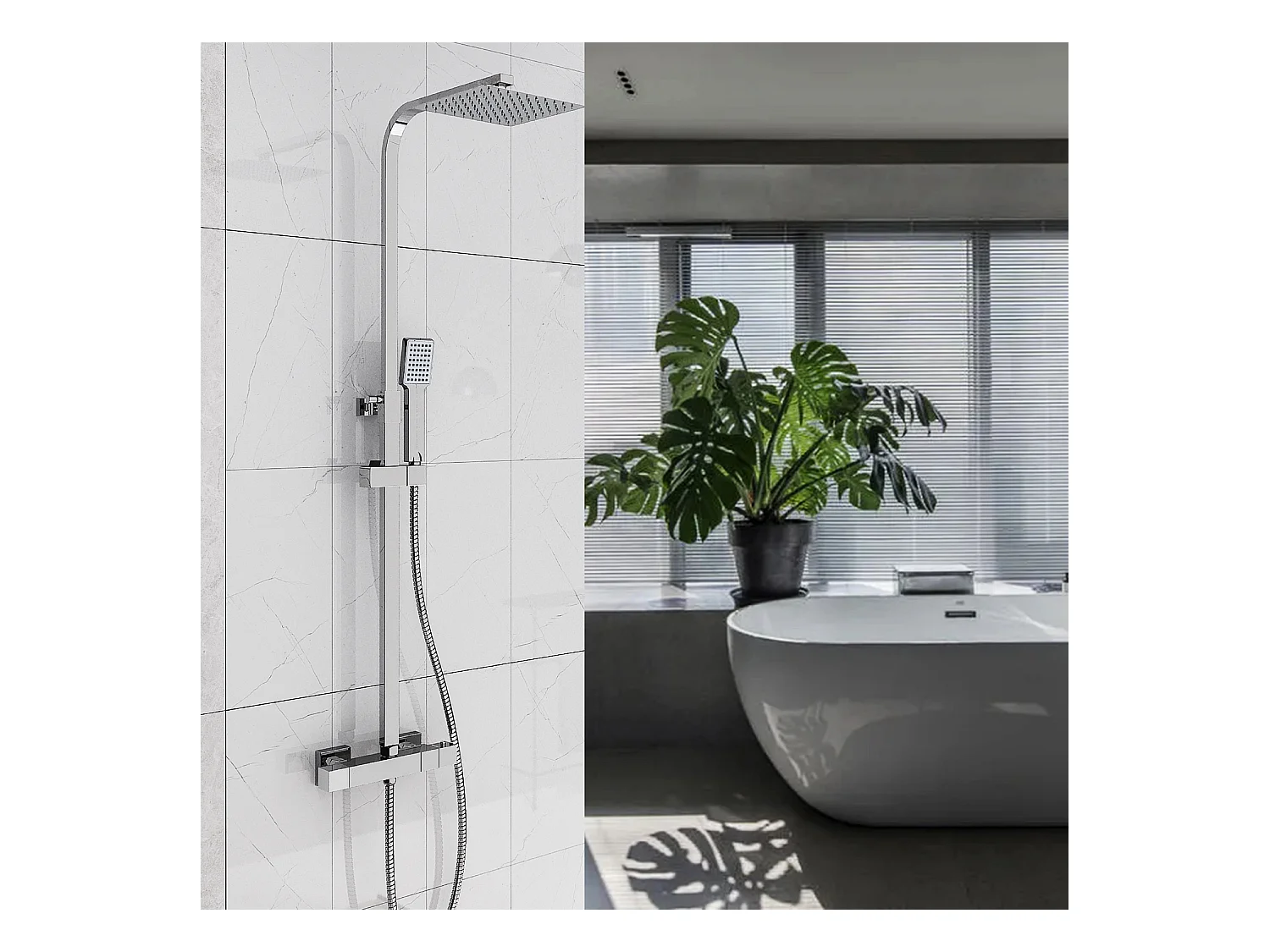 Aica termostática prata quadrada coluna de chuveiro termostático com chuveiro de aço inoxidável trilho de aço inoxidável