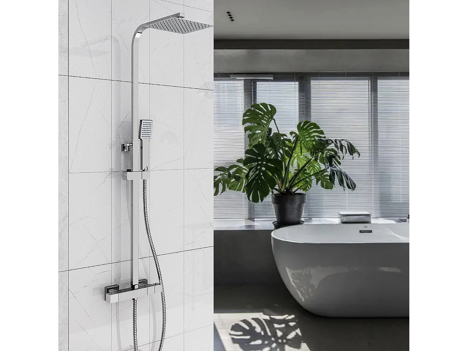 Aica termostática prata quadrada coluna de chuveiro termostático com chuveiro de aço inoxidável trilho de aço inoxidável