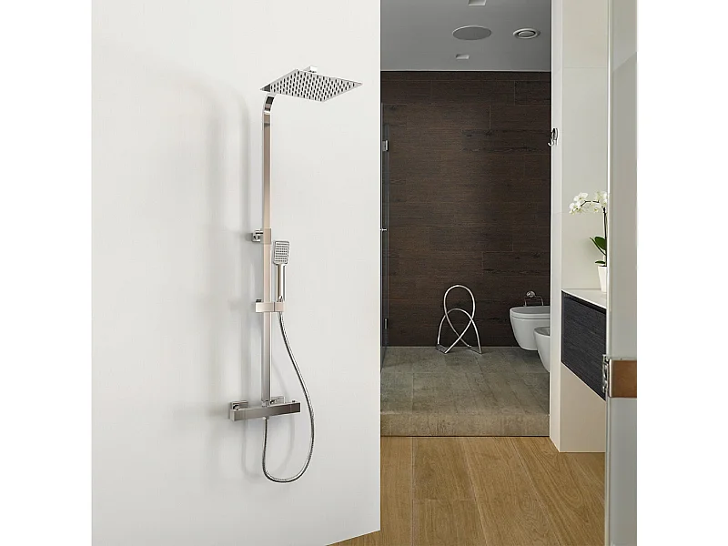 Aica columna ducha termostática 38℃ cromada alcachofa grande cuadrada de acero inoxidable