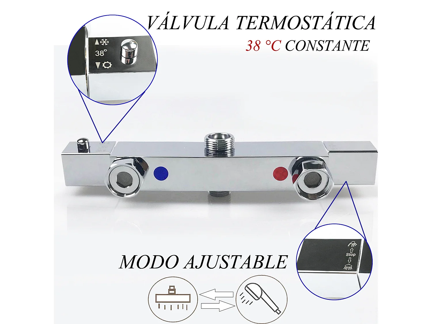 Aica columna ducha termostática 38℃ cromada alcachofa grande cuadrada de acero inoxidable