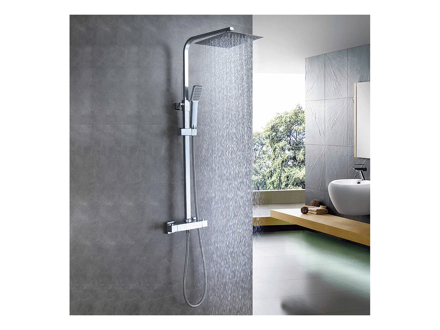Chuveiro termostático Aica coluna termostática chuveiro termostático chuveiro quadrado grande chuveiro de aço inoxidável cromado 80-120cm