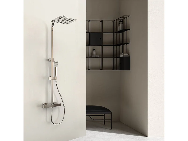 Aica columna de ducha termostática 38℃ alcachofa de baño rociador cuadrado de acero inoxidable