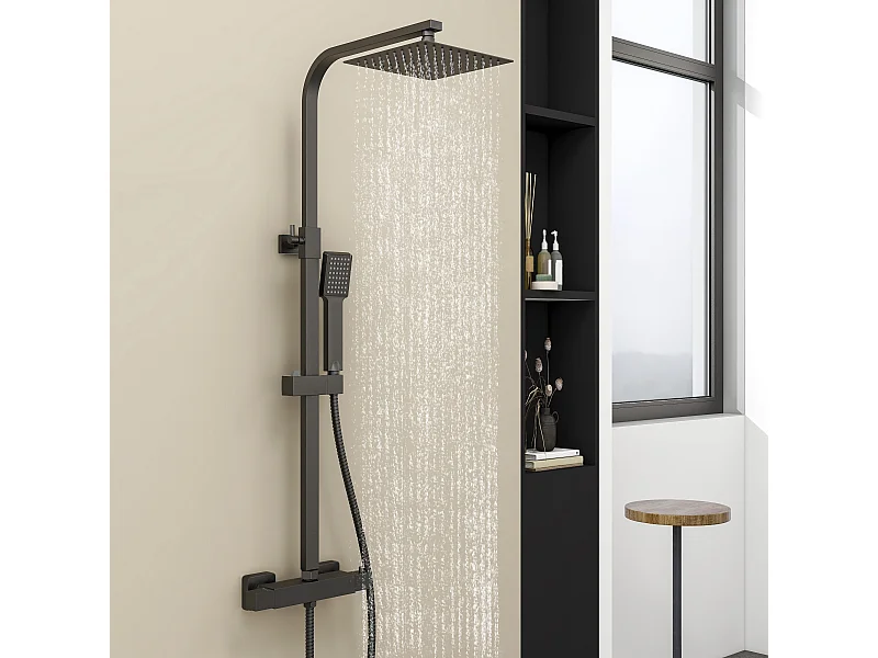 Aica columna de ducha termostática negro mate cuadrada 768-1200mm para baño