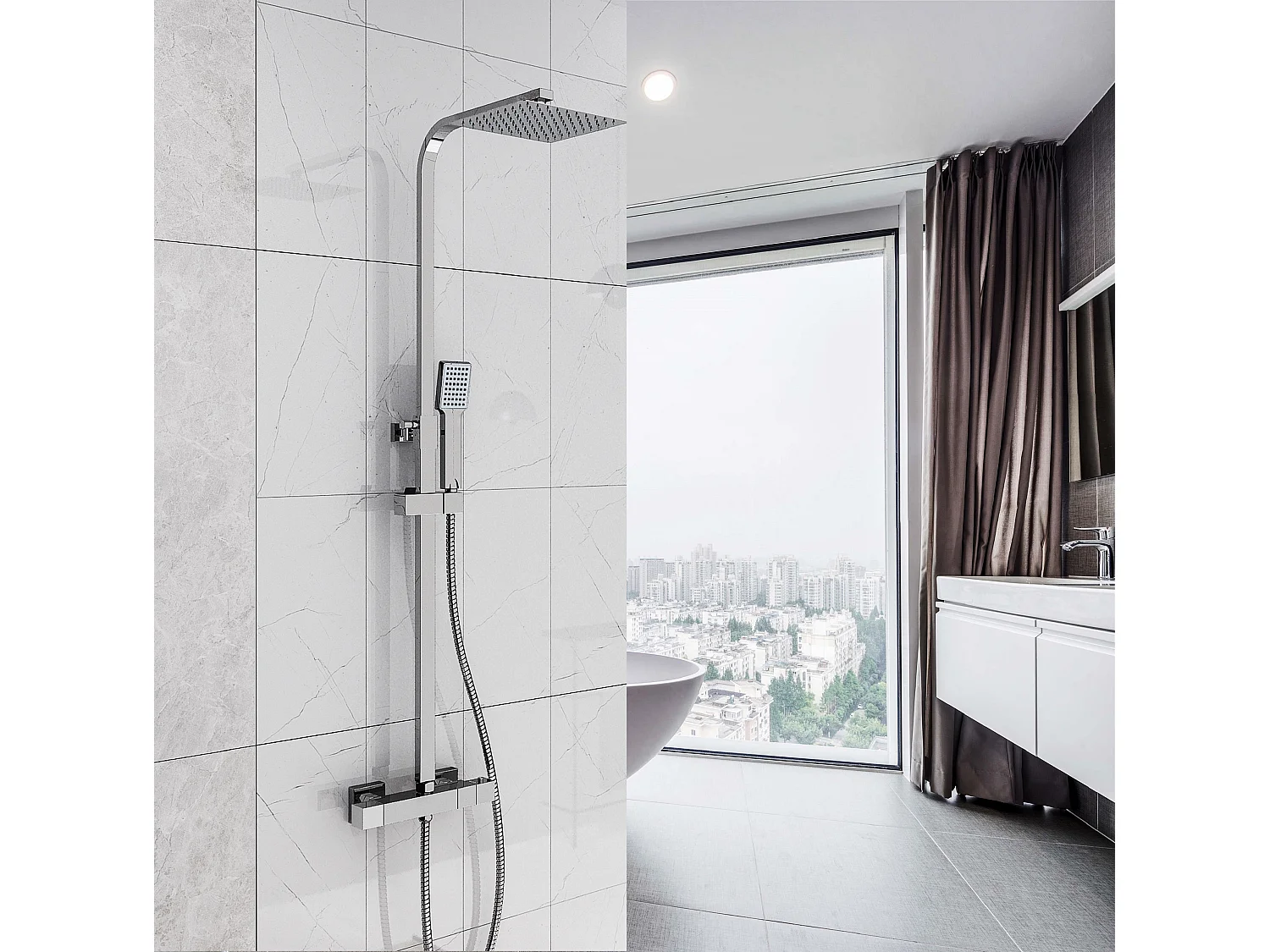 Aica columna de ducha termostática cuadrada plata alcachofa de ducha con barra de acero inoxidable