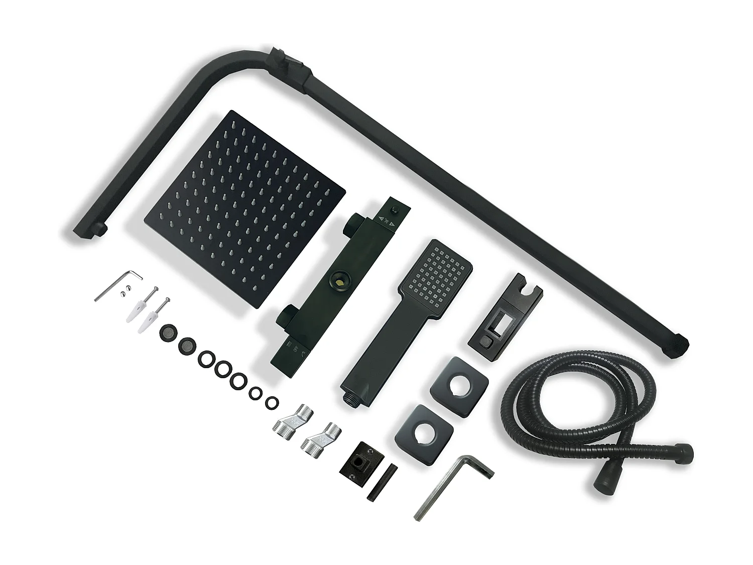 Coluna de chuveiro Aica preto fosco com termostato quadrado 38℃ trilho 800-1200mm chuveiro de chuva