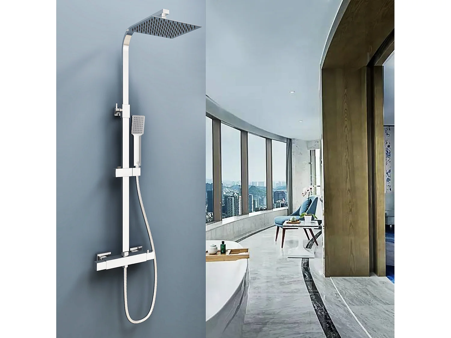 Aica columna ducha termostática en cromo 80-120cm en altura de barra ángulo de alcachofa superior