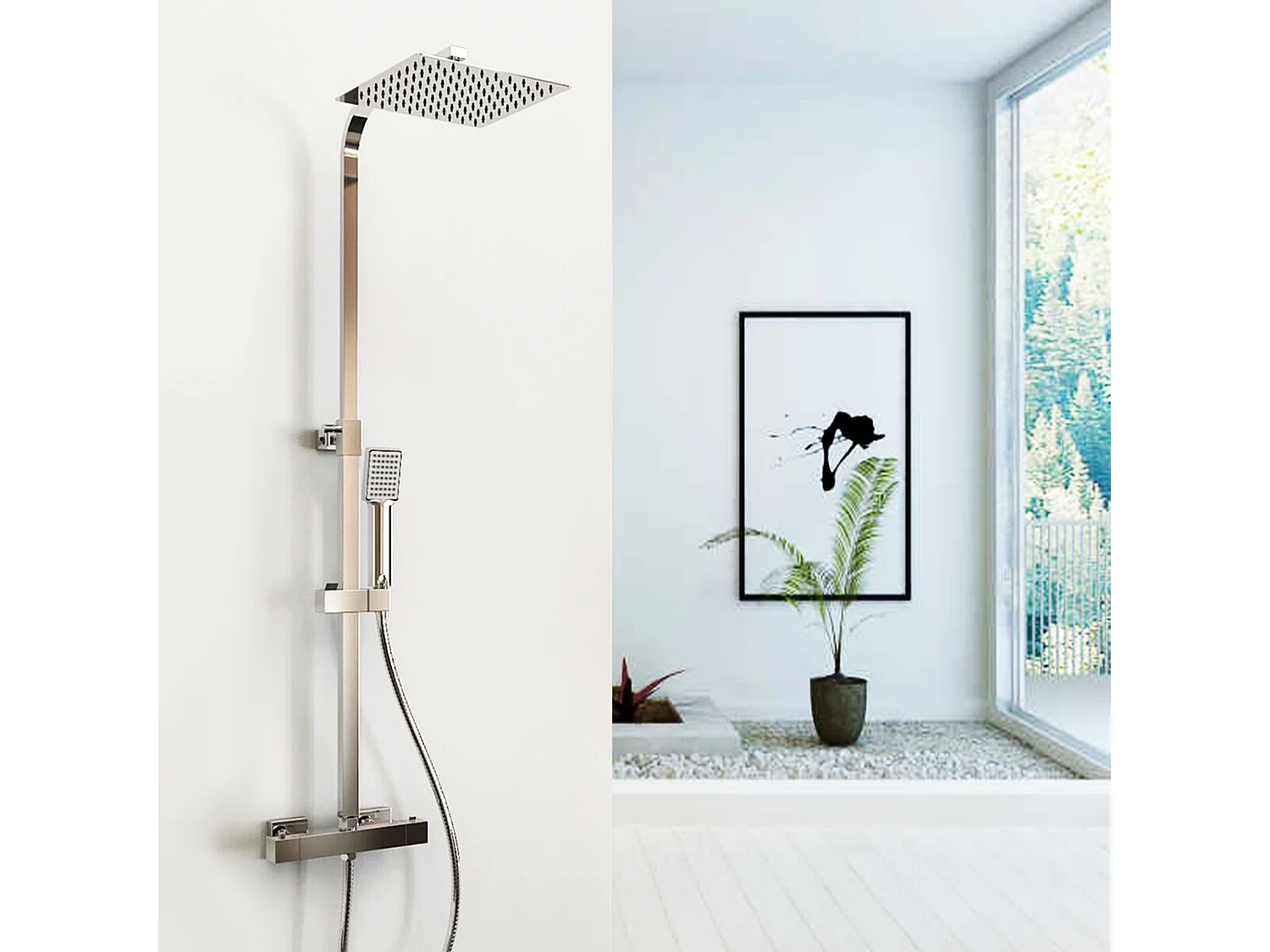 Aica columna de ducha termostática alcachofa de ducha barra ajustable 80-120cm