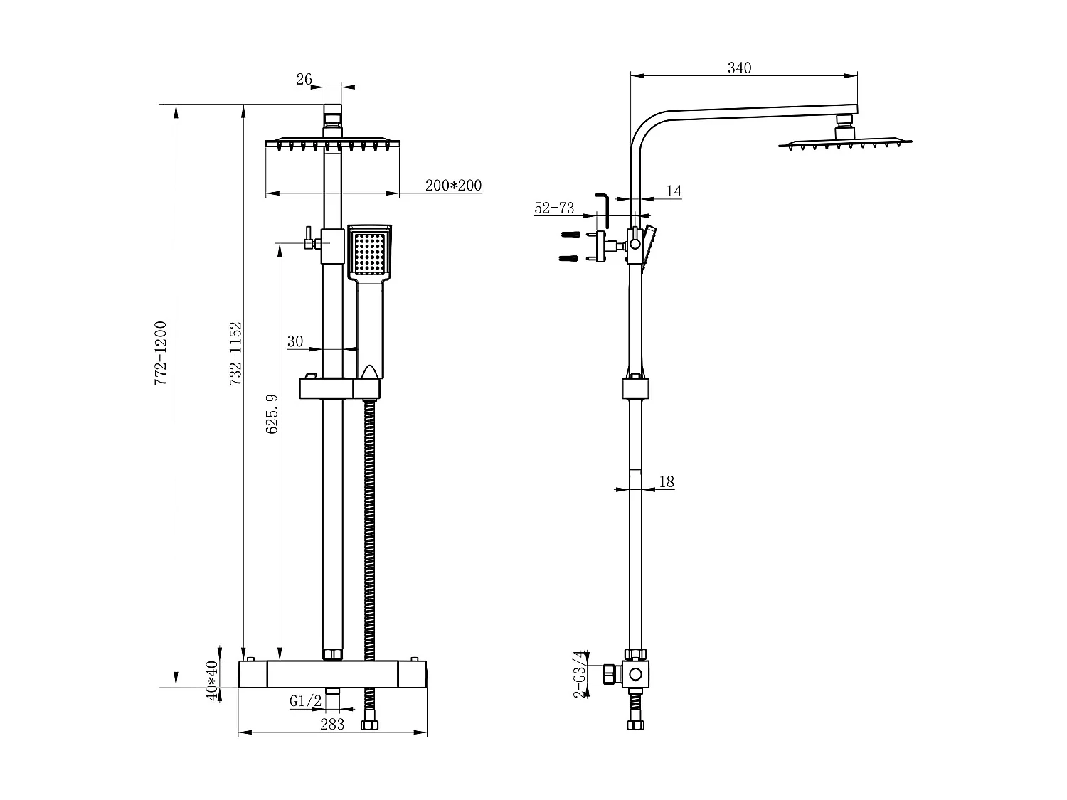 Aica columna de ducha termostática alcachofa de ducha barra ajustable 80-120cm