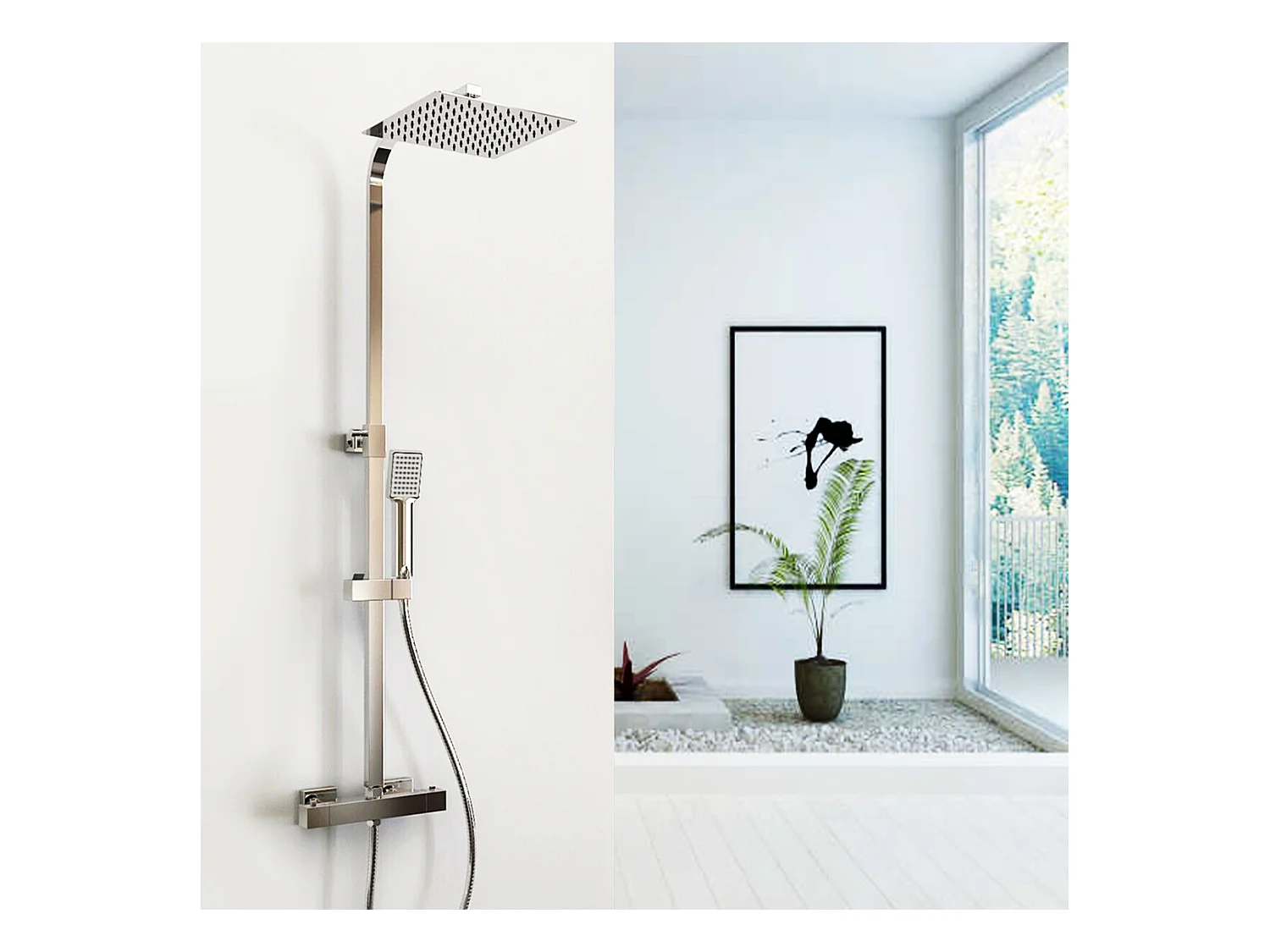 Coluna de chuveiro termostático Aica Cabeça de chuveiro termostático com barra ajustável 80-120cm