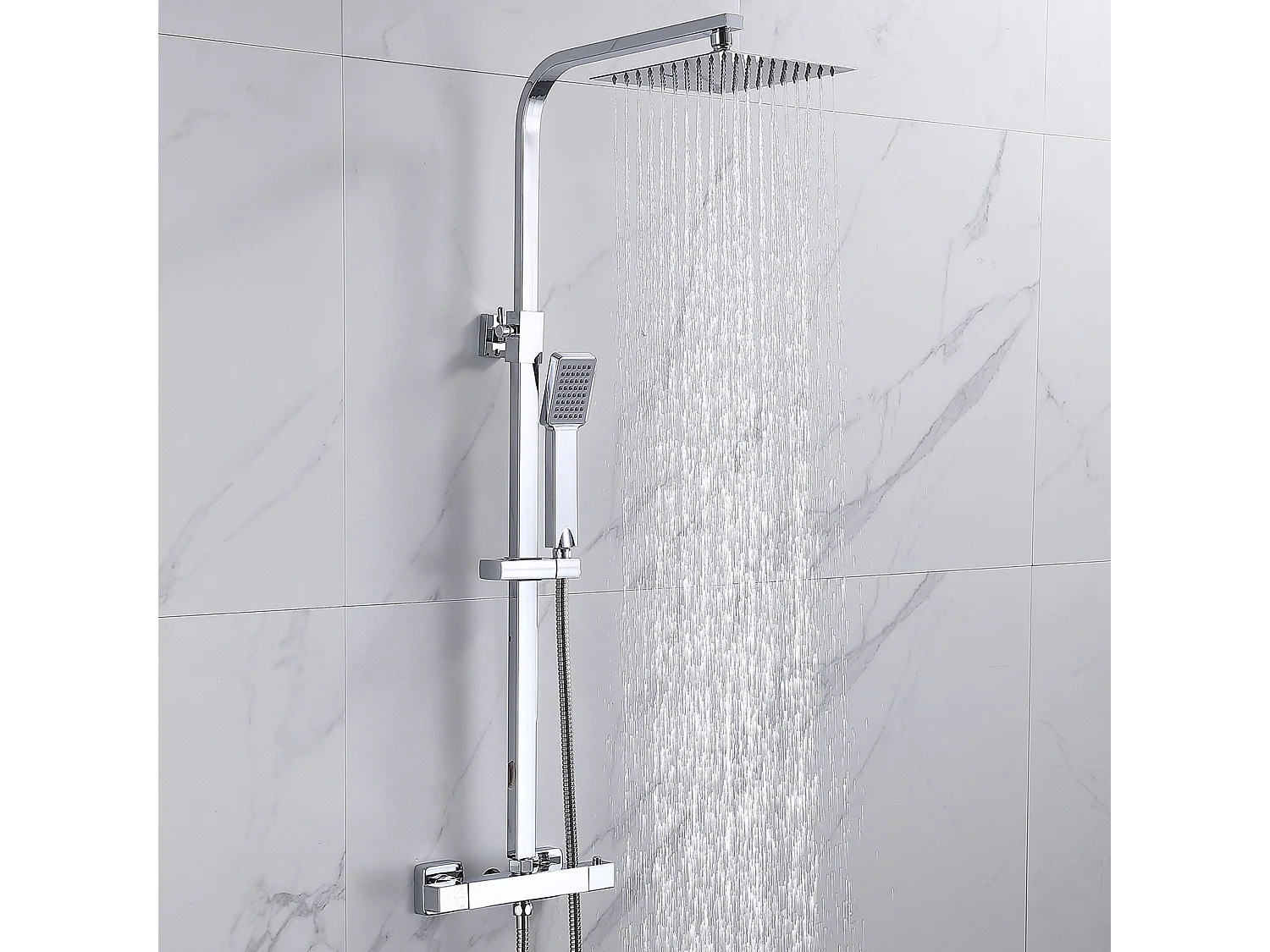 Coluna de chuveiro termostático Aica Cabeça de chuveiro termostático com barra ajustável 80-120cm