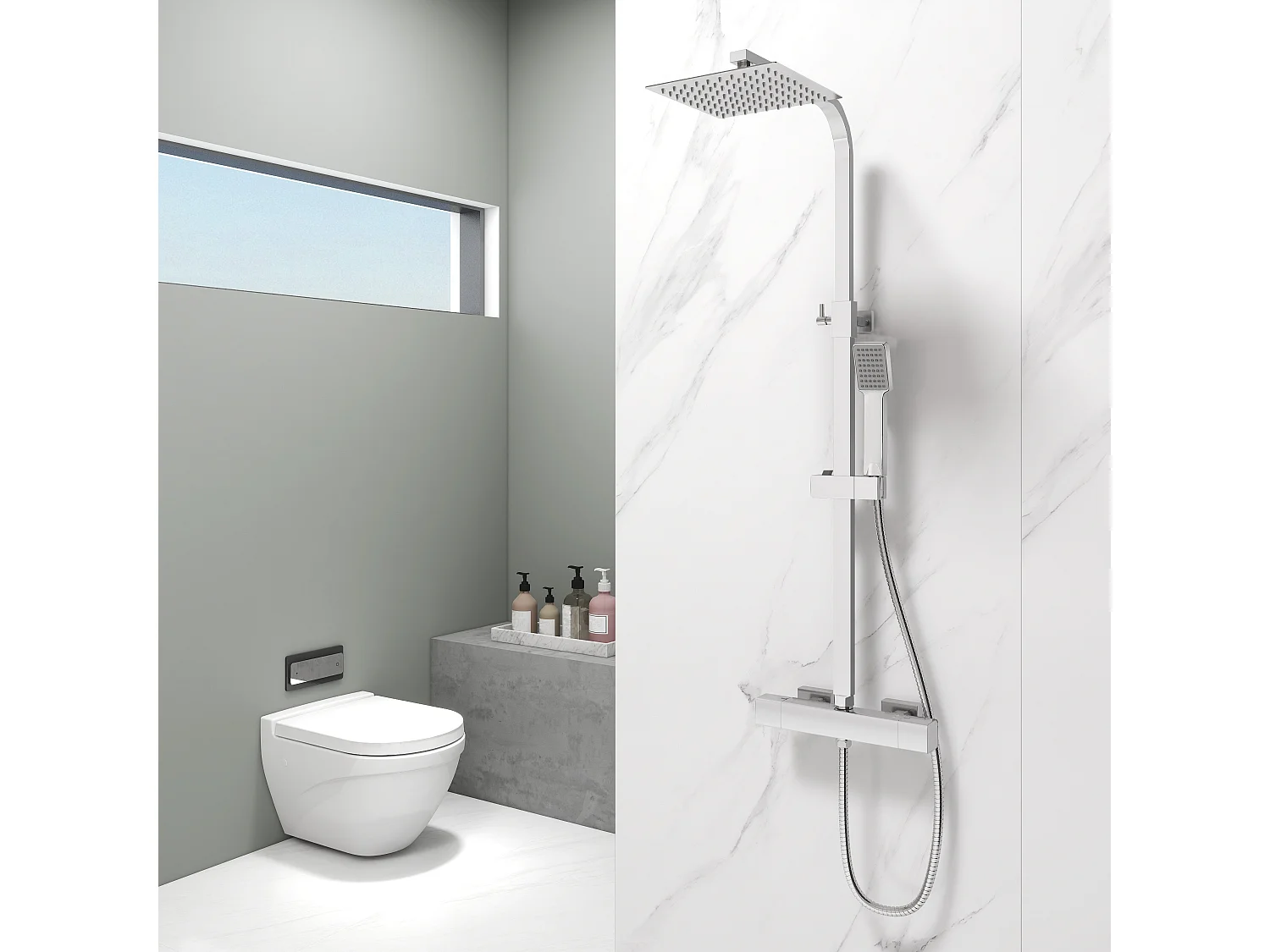 Aica columna ducha termostato cuadrado 764-1184mm para baño