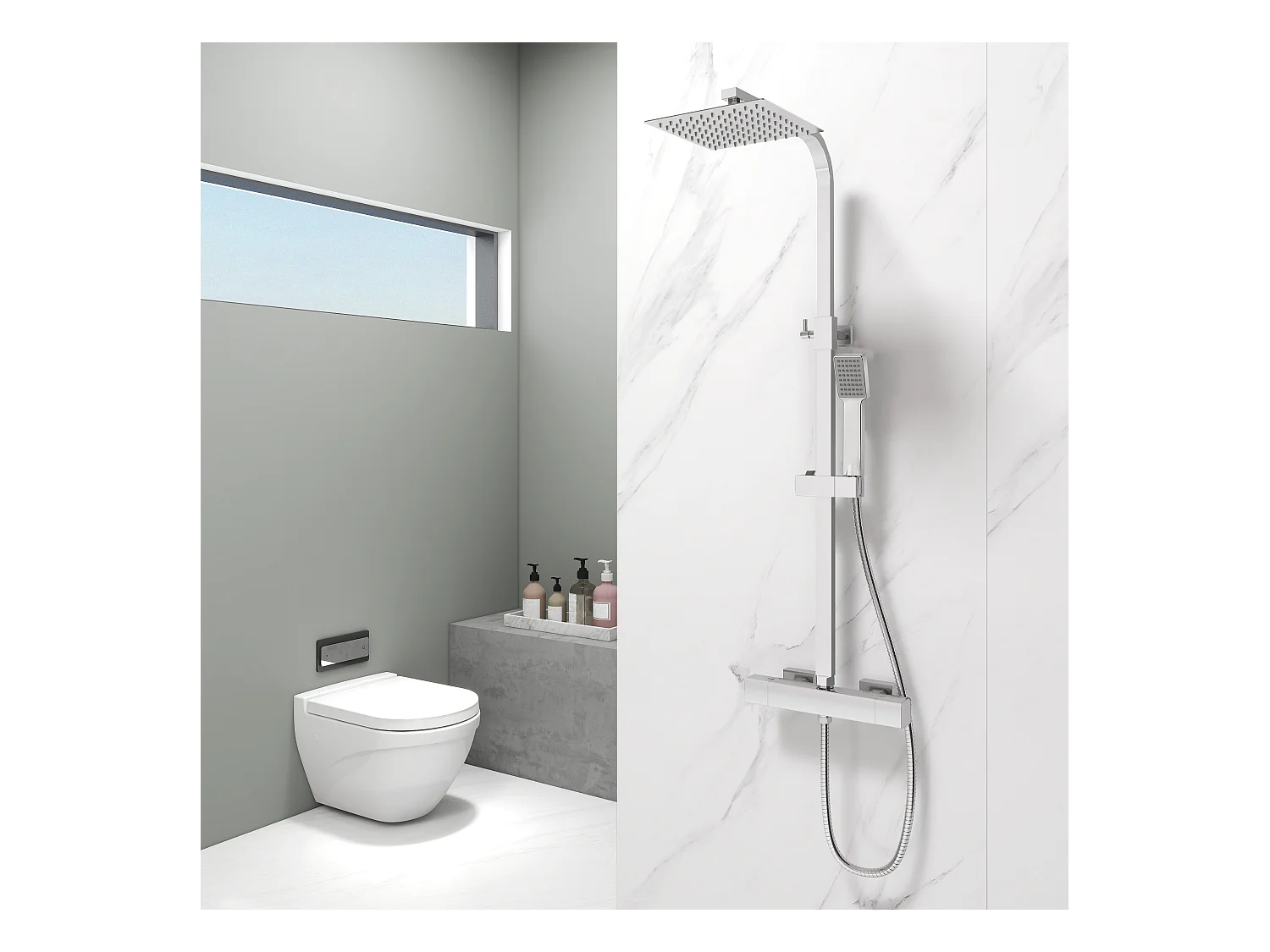 Aica coluna de chuveiro termostático quadrado com termostato 764-1184mm para banheira