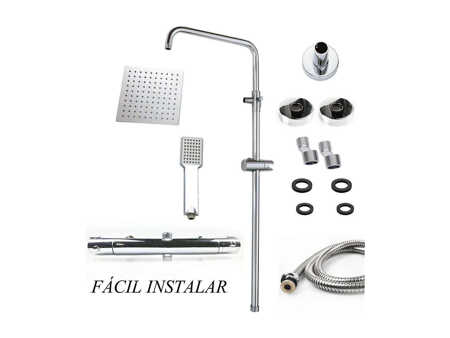 Aica columna ducha termostática 80-116cm sin grifo con alcachofa de ducha cuadrada rociador de mano