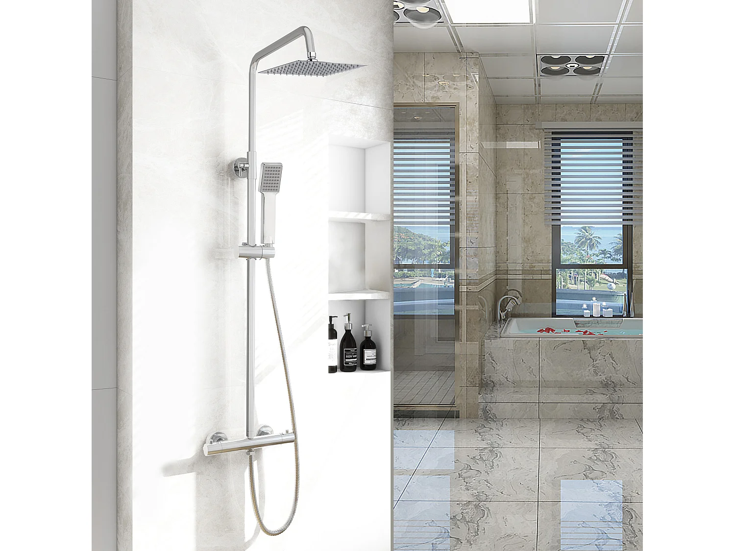 Aica columna ducha termostática 80-116cm sin grifo con alcachofa de ducha cuadrada rociador de mano