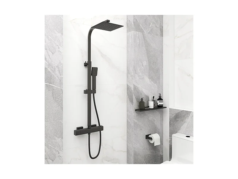 Aica columna de ducha termostática negro mate cuadrada barra 764-1184mm