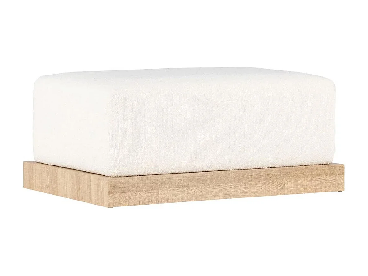 Pouf Design en Tissu Bouclé "Ivy" 100cm Blanc & Naturel