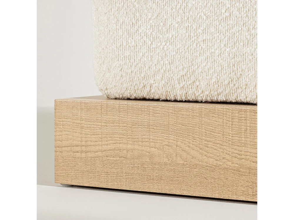 Pouf Design en Tissu Bouclé "Ivy" 100cm Blanc & Naturel