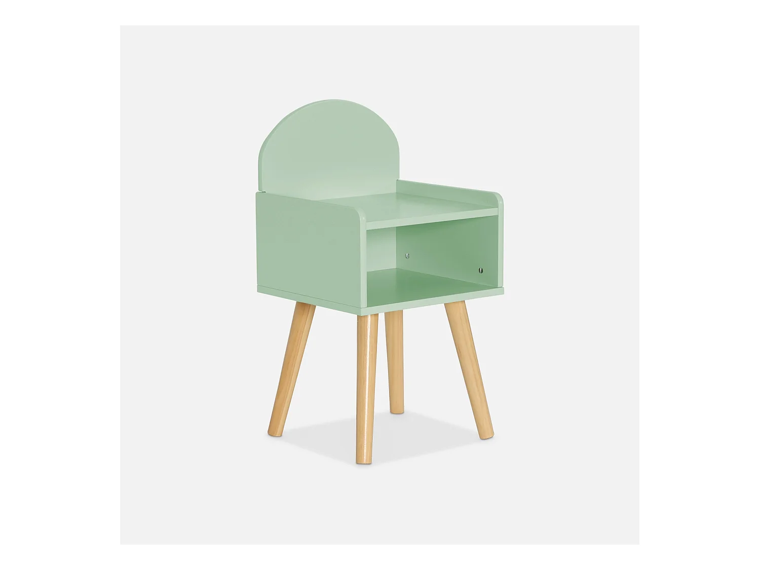 Table de chevet chambre enfant. vert. pieds en pin
