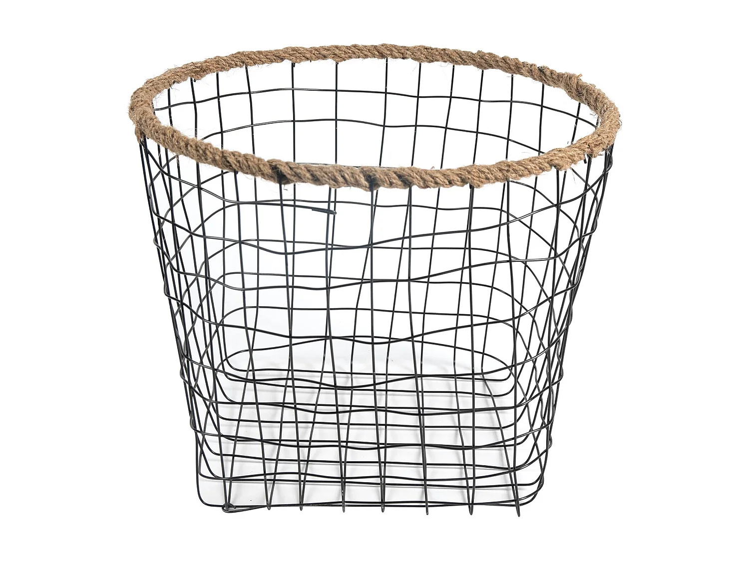 Lot de 3 paniers SINO corbeilles rondes de tailles différentes, en métal noir et chanvre tressé