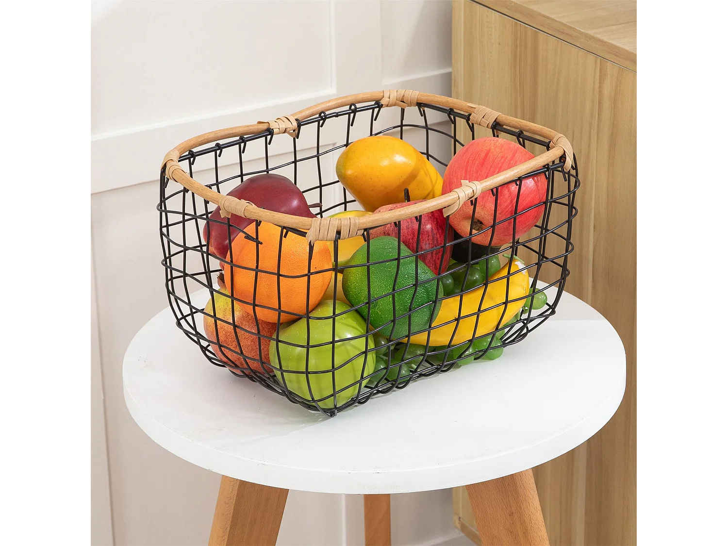 Lot de 3 paniers JIMO corbeilles retangulaires de tailles différentes, en métal noir et rotin synthétique