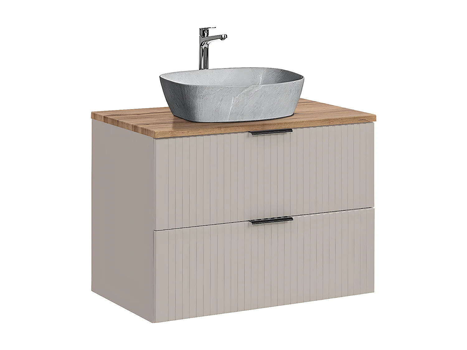 Ensemble meuble simple vasque 80cm et colonne Adriel Cachemire Bois et effet Pierre