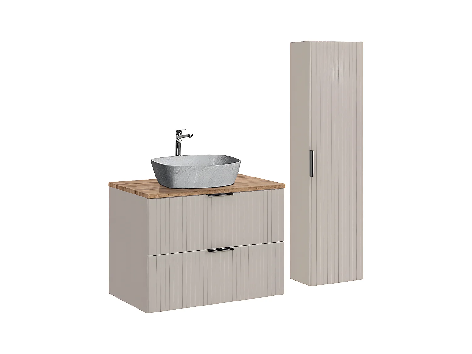 Ensemble meuble simple vasque 80cm et colonne Adriel Cachemire Bois et effet Pierre