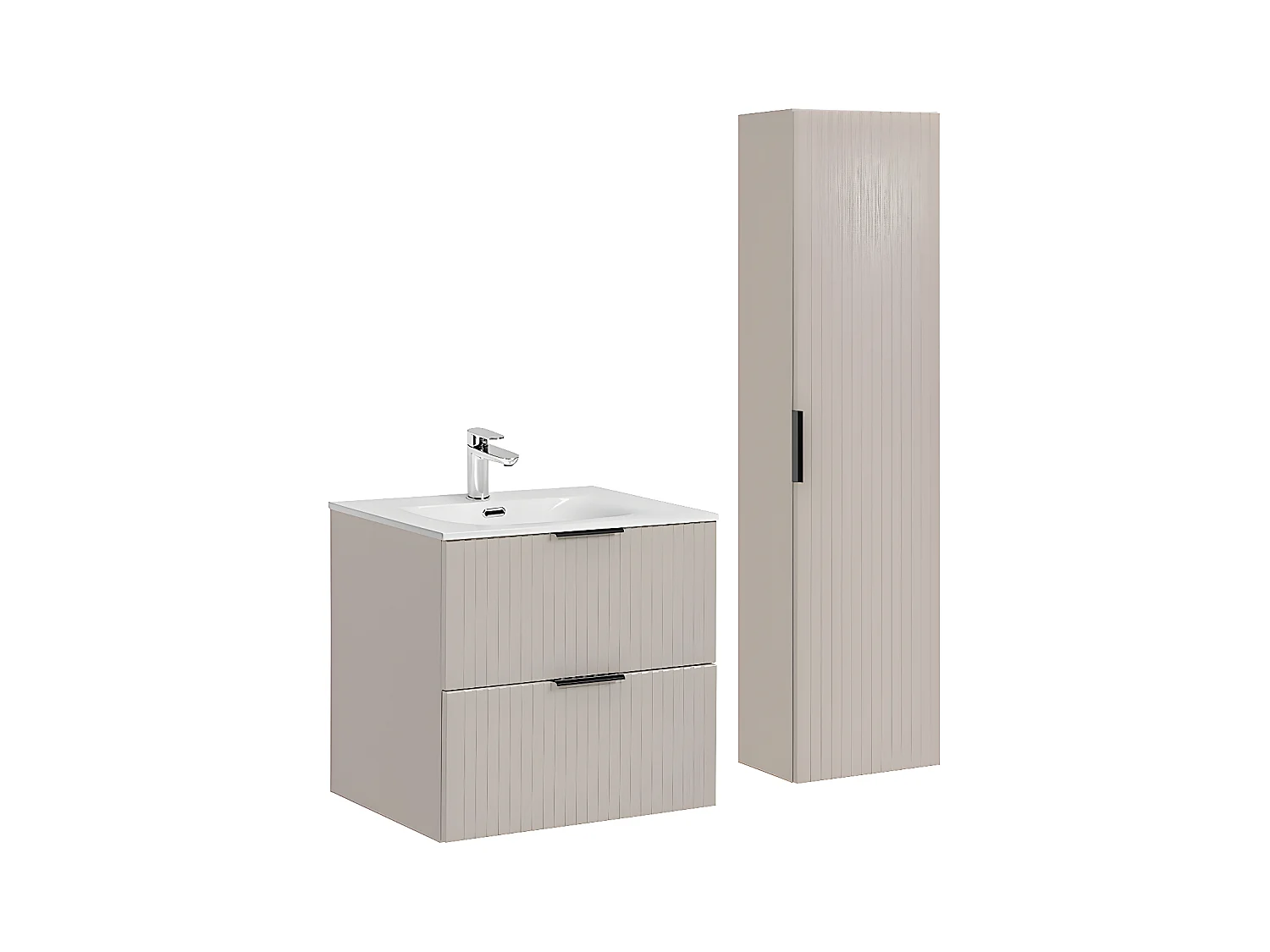 Ensemble meuble simple vasque encastrée 60cm et colonne Adriel Cachemire