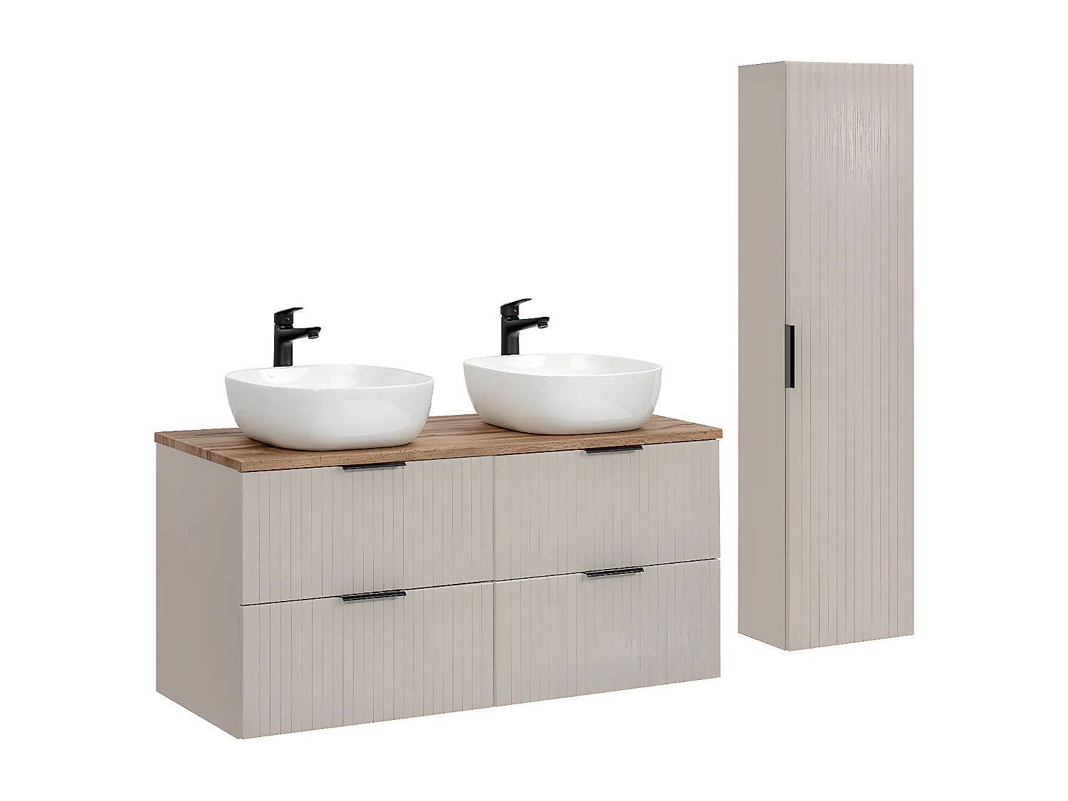 Ensemble meuble double vasque 120cm et colonne Adriel Cachemire et Bois