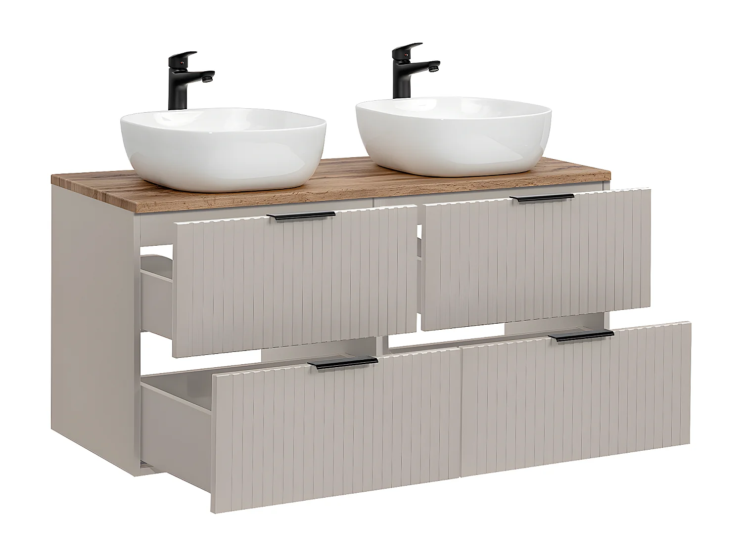 Ensemble meuble double vasque 120cm et colonne Adriel Cachemire et Bois