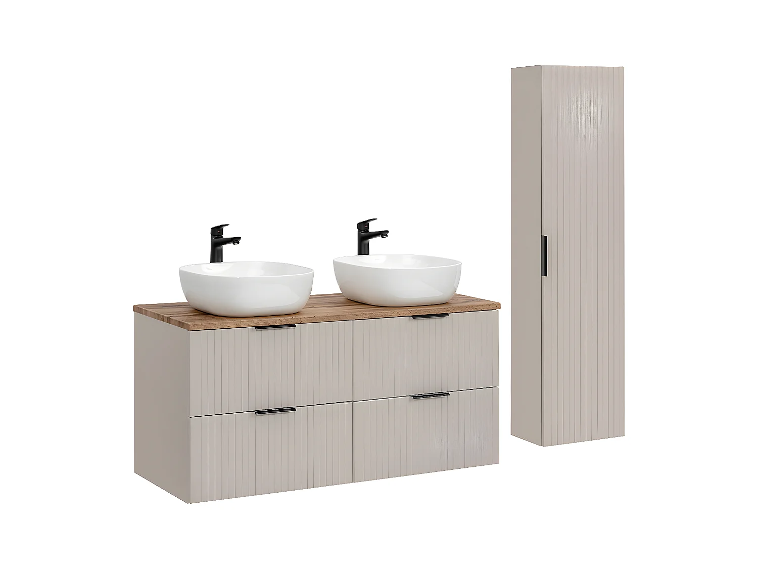 Ensemble meuble double vasque 120cm et colonne Adriel Cachemire et Bois