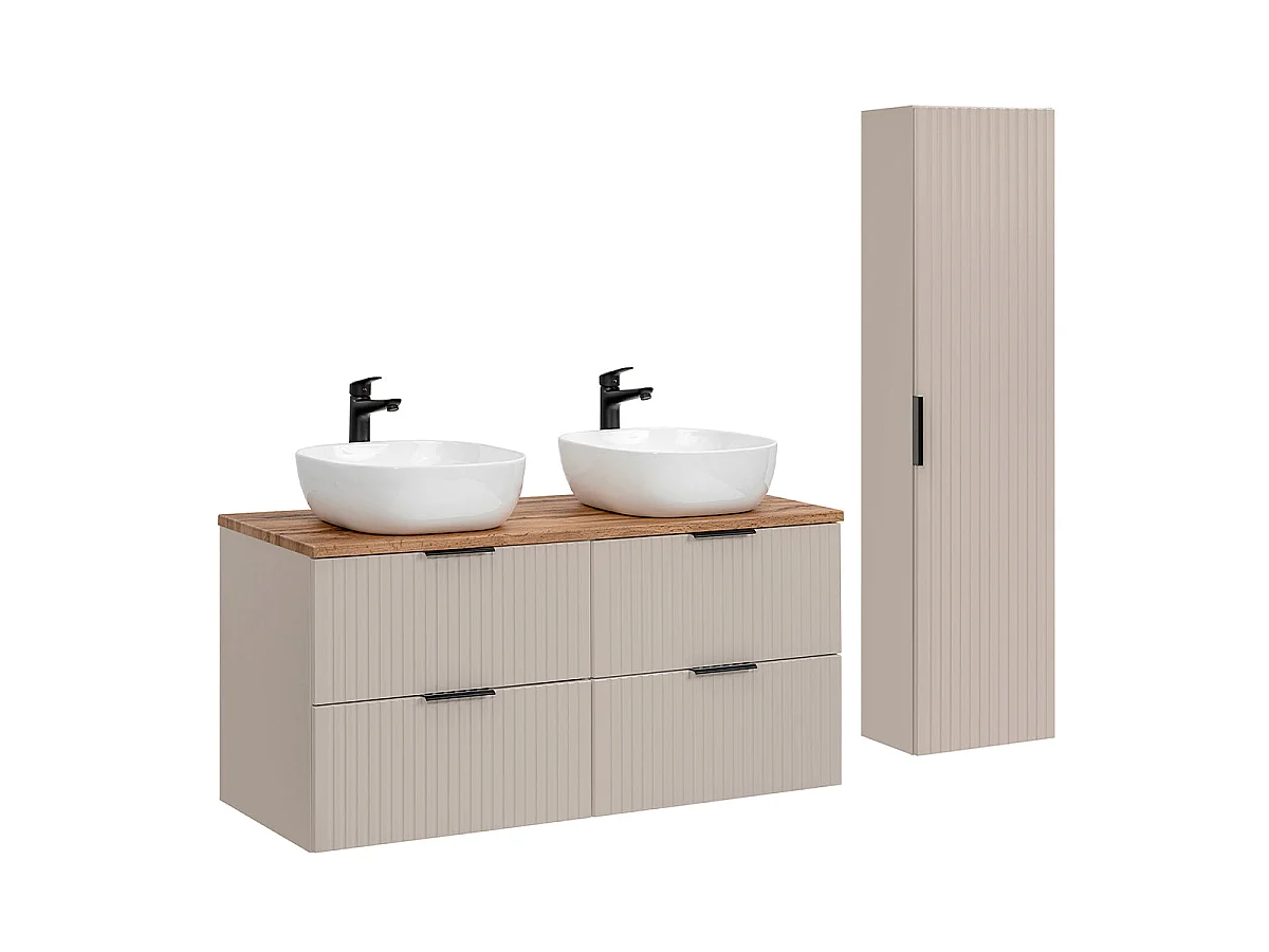 Ensemble meuble double vasque 120cm et colonne Adriel Cachemire et Bois