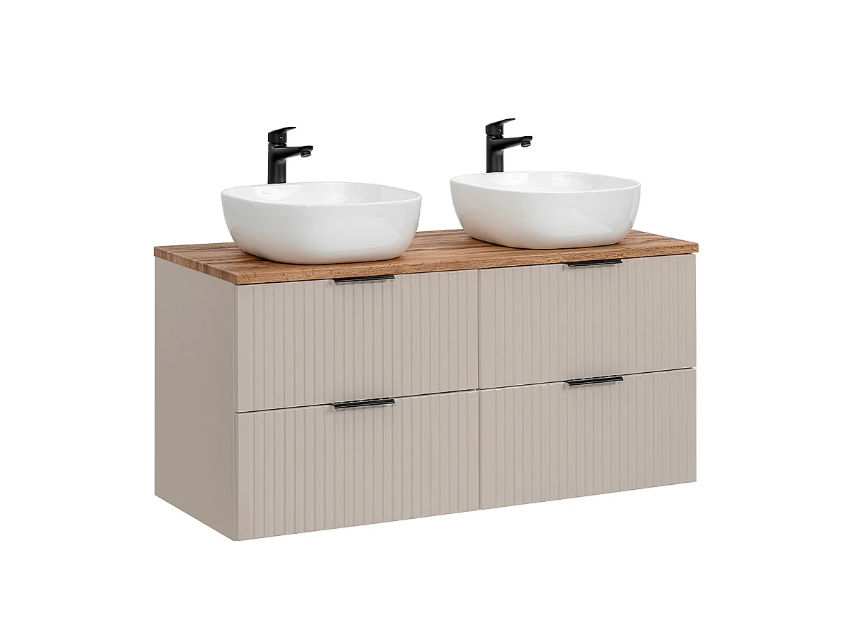 Ensemble meuble double vasque 120cm et colonne Adriel Cachemire et Bois