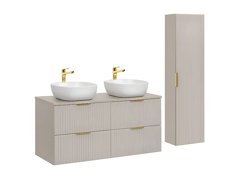 Conjunto de móveis de casa de banho com lavatório duplo Adriel bege 120cm