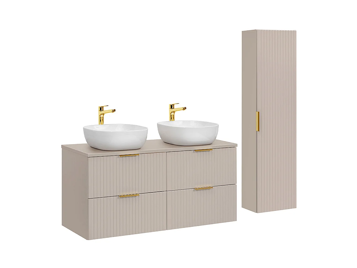Ensemble meuble double vasque 120cm et colonne Adriel Cachemire