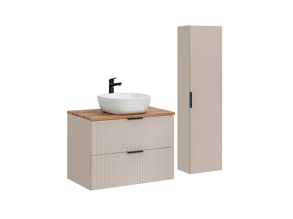 Ensemble meuble simple vasque 80cm et colonne Adriel Cachemire et Bois
