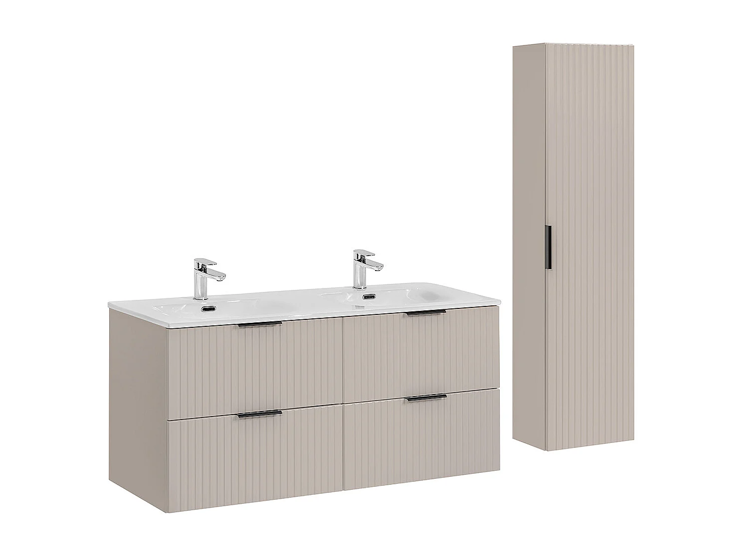Ensemble meuble double vasque encastrée 120cm et colonne Adriel Cachemire