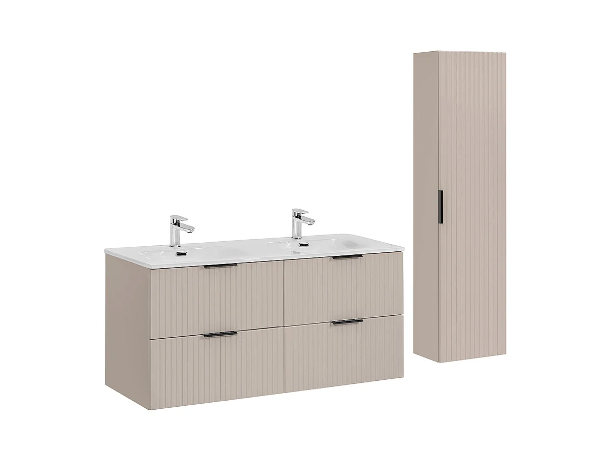 Ensemble meuble double vasque encastrée 120cm et colonne Adriel Cachemire