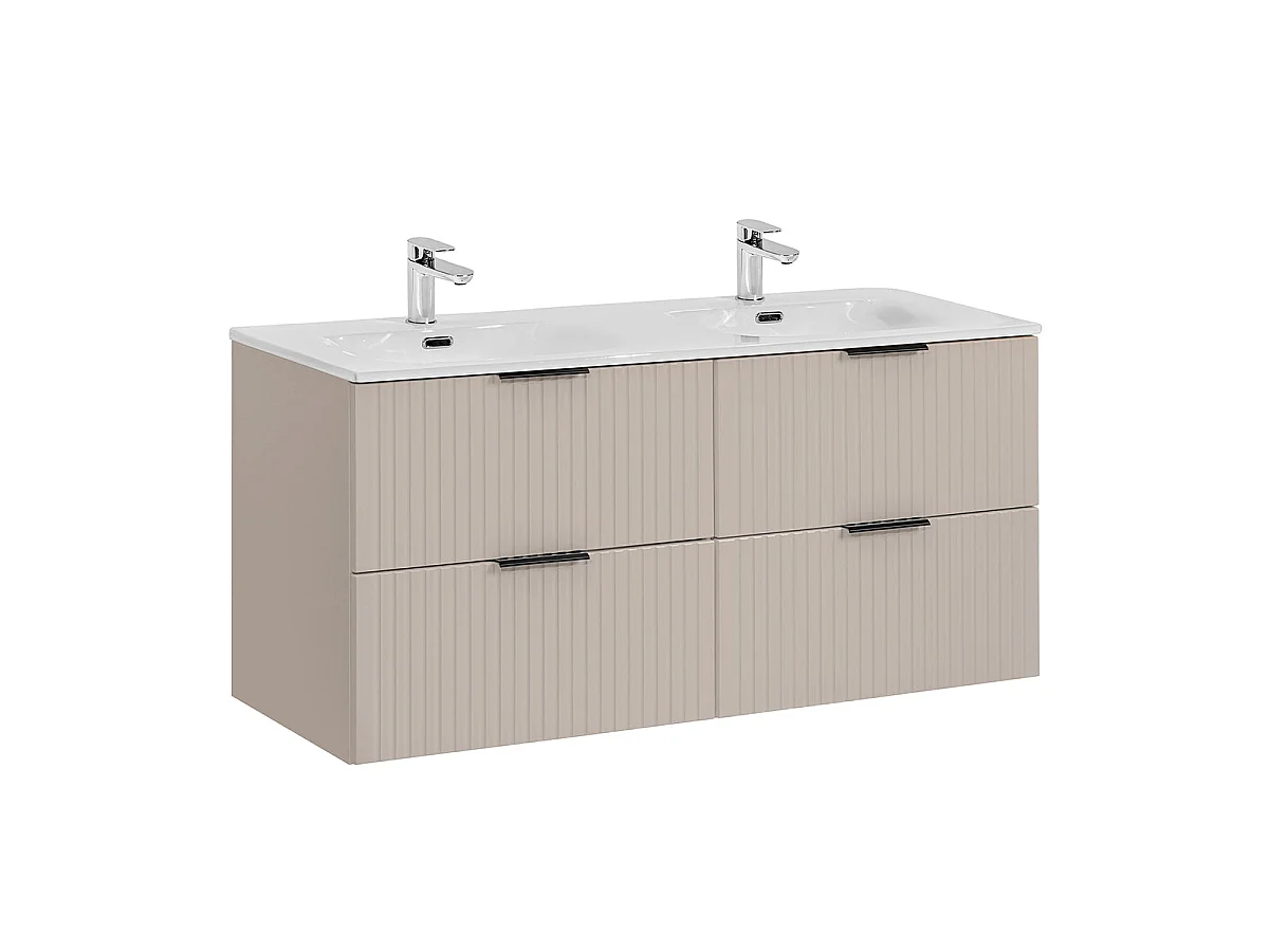 Ensemble meuble double vasque encastrée 120cm et colonne Adriel Cachemire