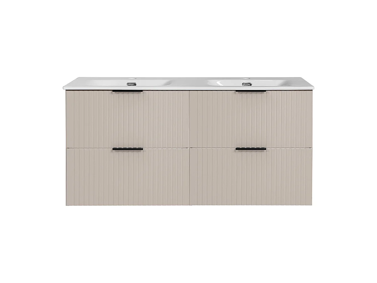 Ensemble meuble double vasque encastrée 120cm et colonne Adriel Cachemire
