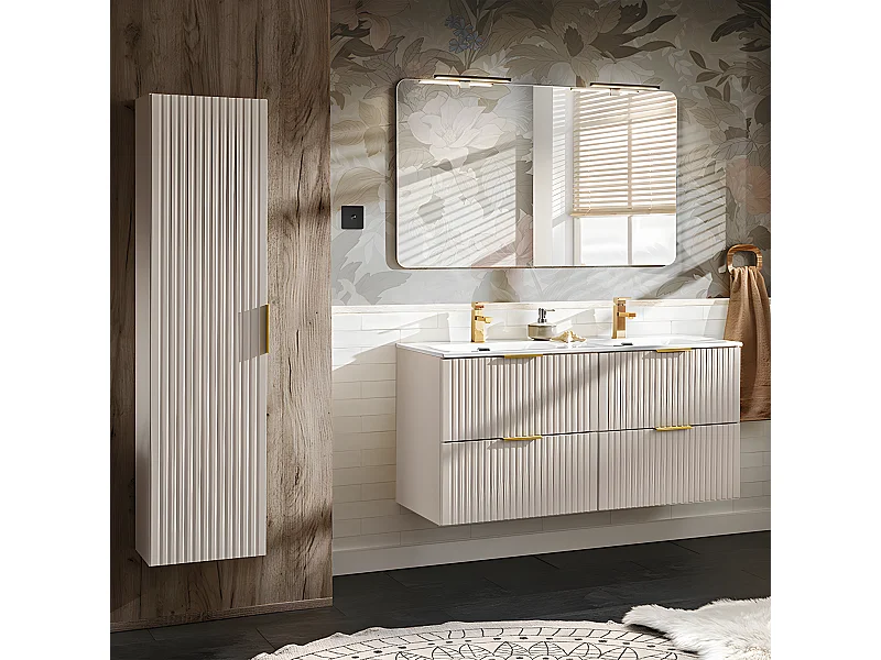 Conjunto de muebles con doble lavabo encastrado 120cm y columna Adriel Cachemira