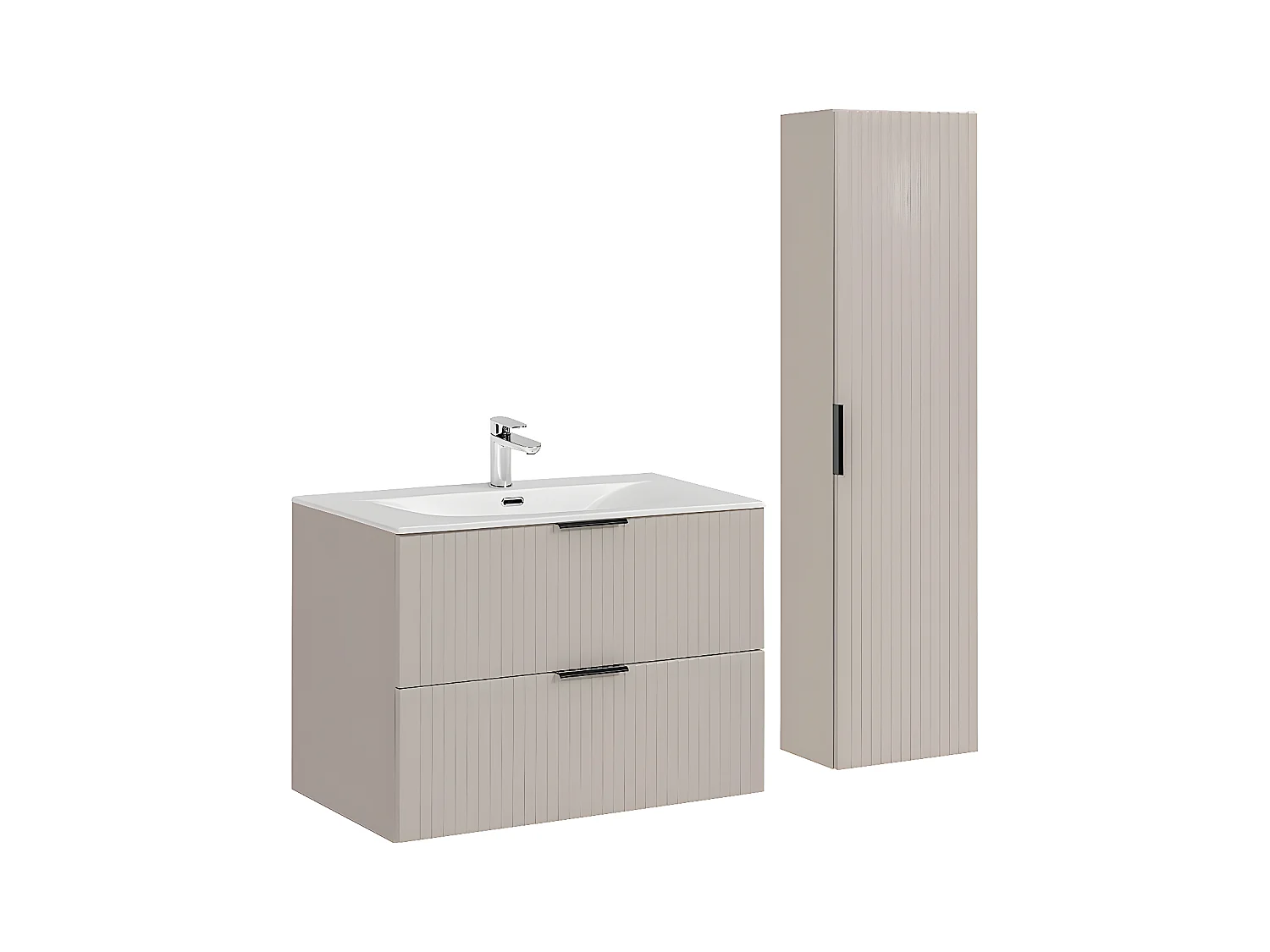 Ensemble meuble simple vasque encastrée 80cm et colonne Adriel Cachemire