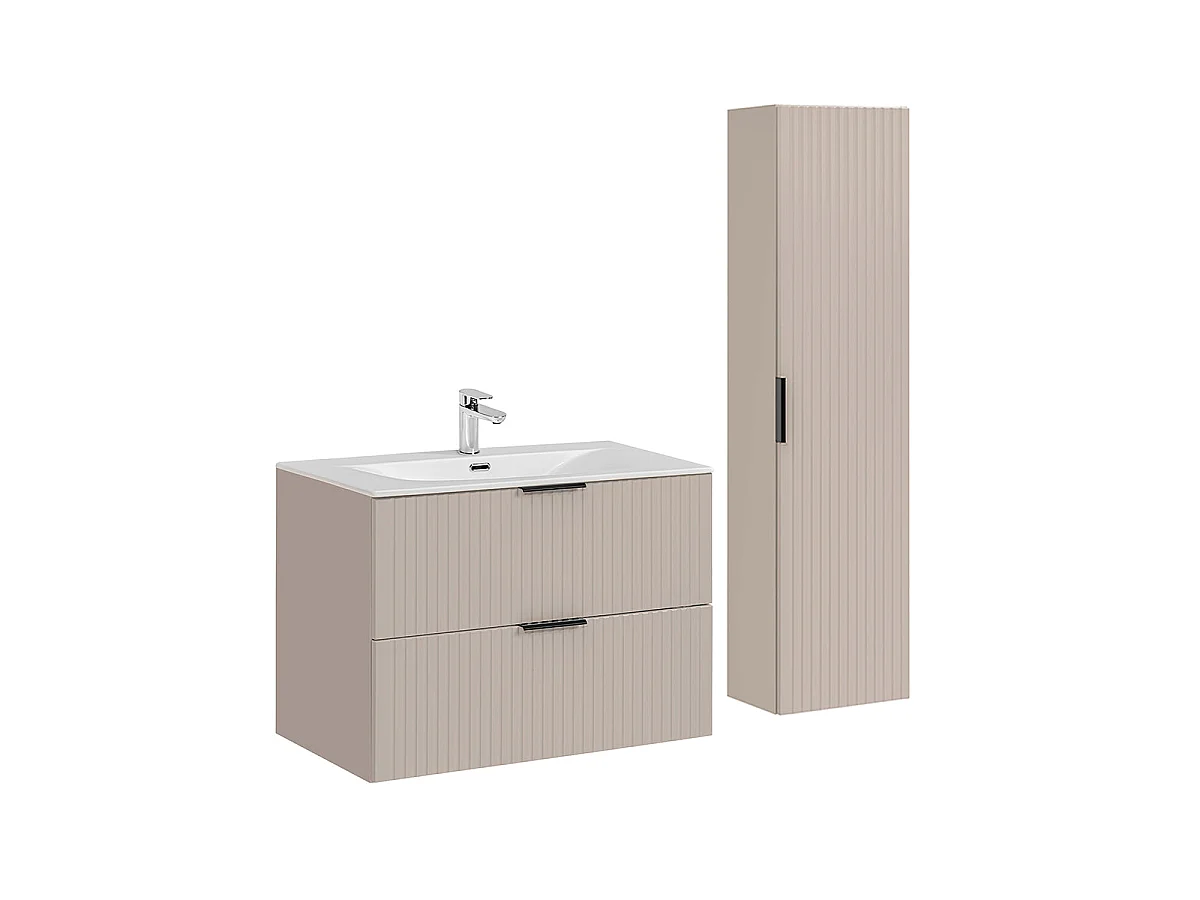 Móvel de toucador individual Adriel Cachemire com lavatório embutido e pedestal de 80 cm