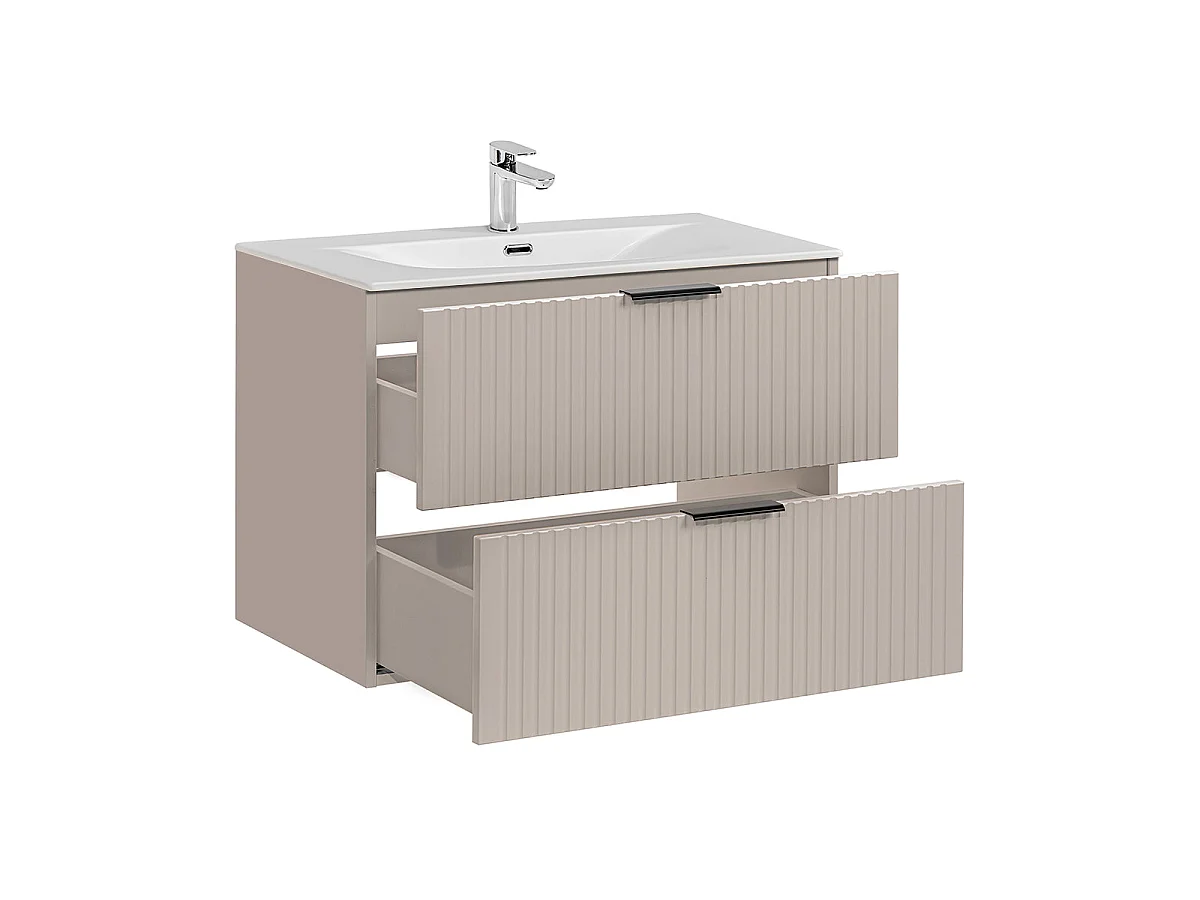 Móvel de toucador individual Adriel Cachemire com lavatório embutido e pedestal de 80 cm