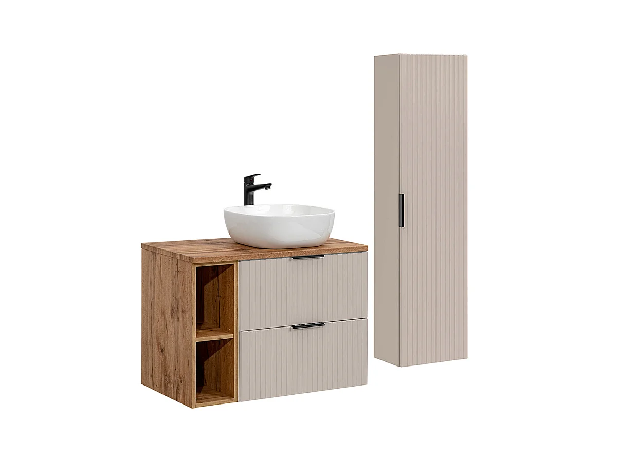 Adriel Móvel de lavatório simples em caxemira e madeira 80cm 2 nichos e pedestal