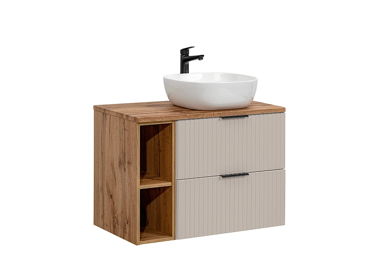 Adriel Móvel de lavatório simples em caxemira e madeira 80cm 2 nichos e pedestal