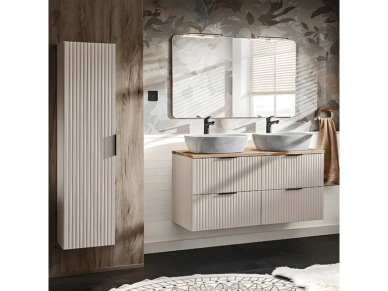 Adriel Cashmere hout- en steeneffect 120cm dubbele wastafel en wastafelonderbouw