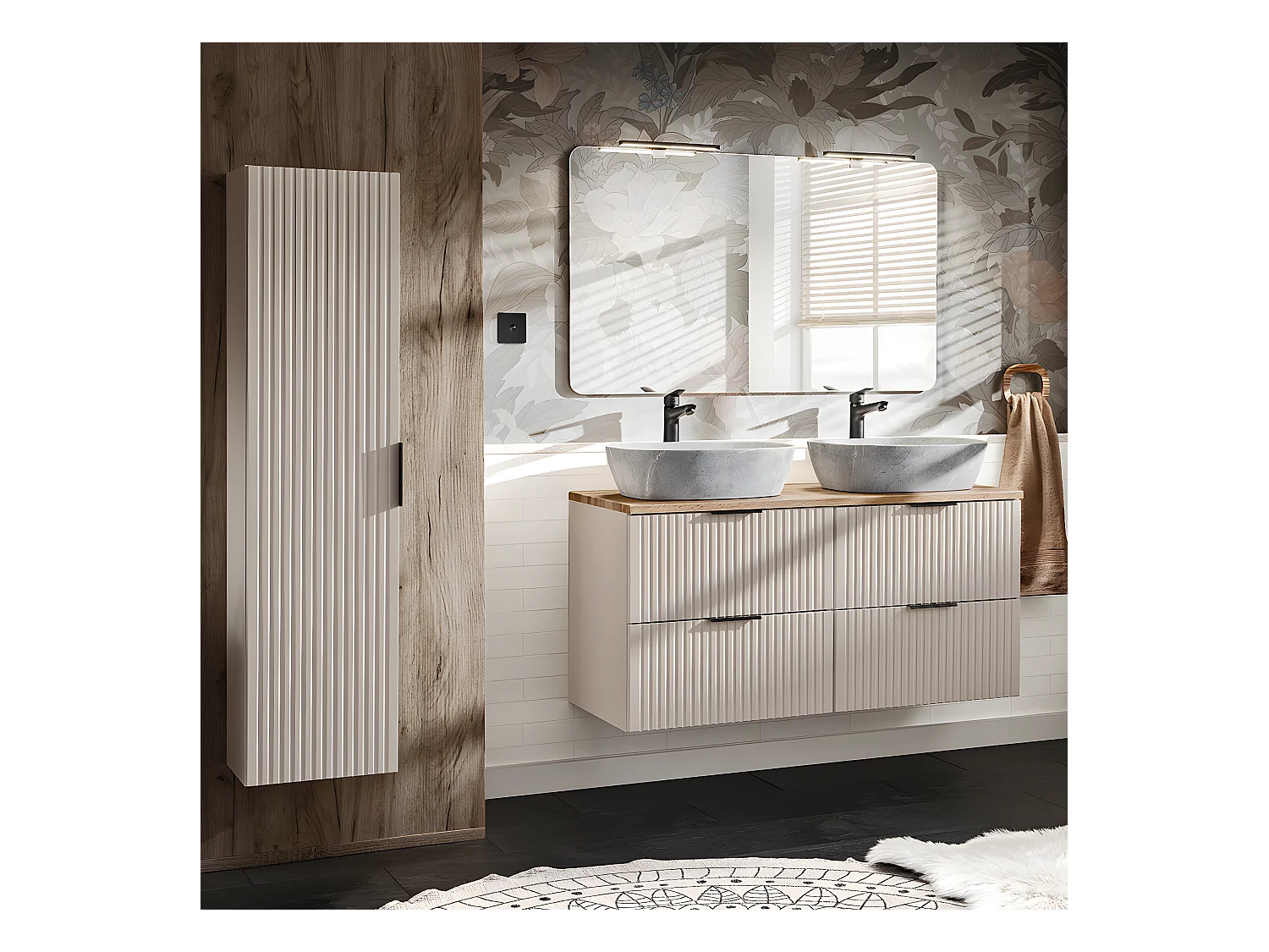 Set di mobili da bagno doppio lavabo Adriel beige 120cm