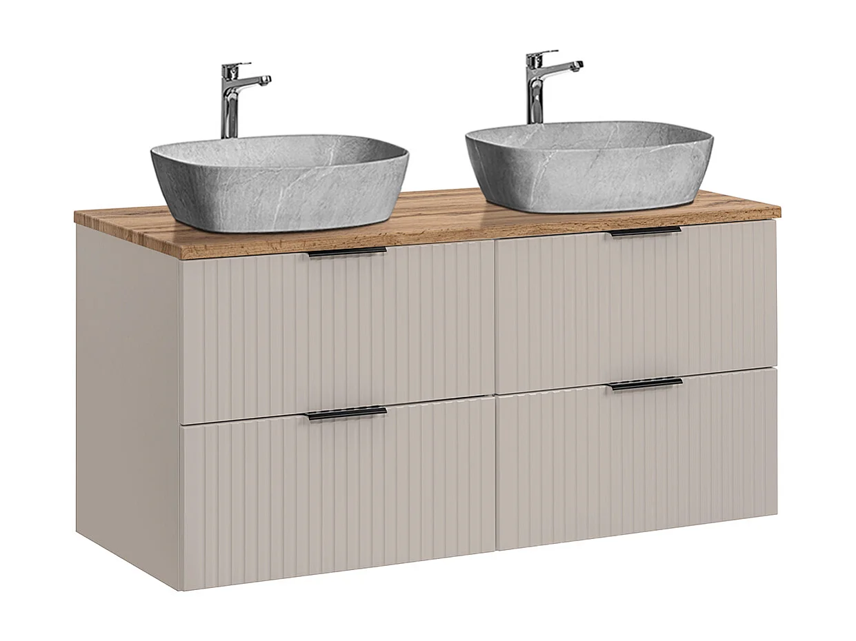 Adriel Cashmere træ- og steneffekt 120 cm dobbelt håndvask og piedestal