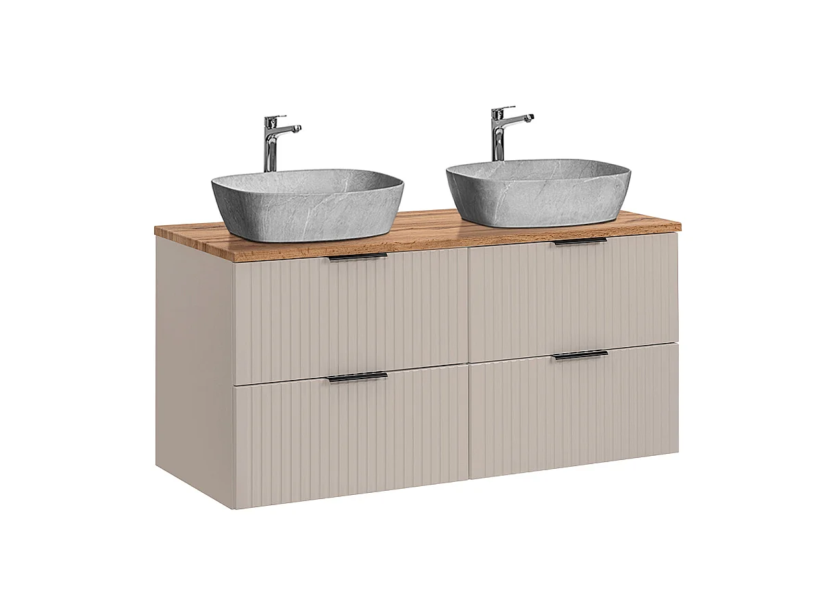 Ensemble meuble double vasque 120cm et colonne Adriel Cachemire Bois et effet Pierre