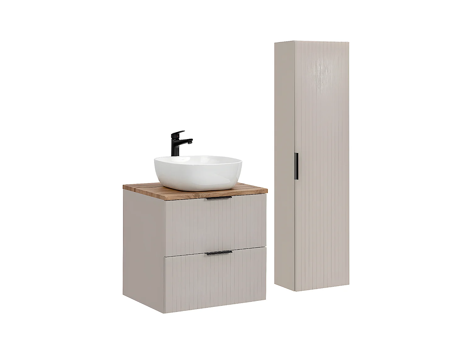 Ensemble meuble simple vasque 60cm et colonne Adriel Cachemire et Bois